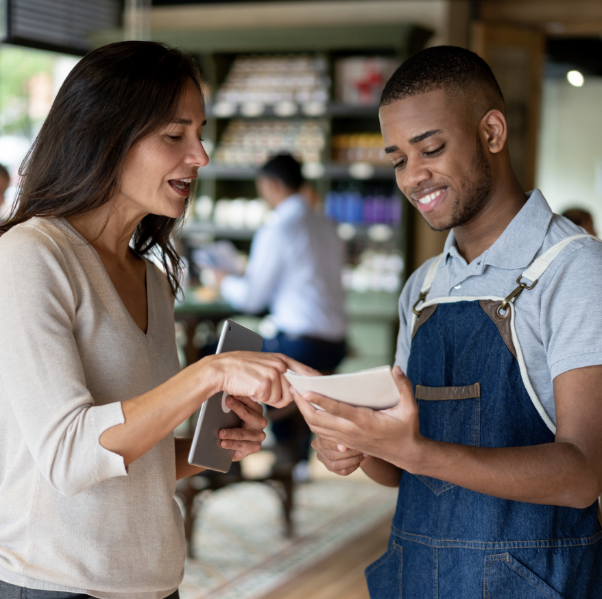 Woman talking with Employee