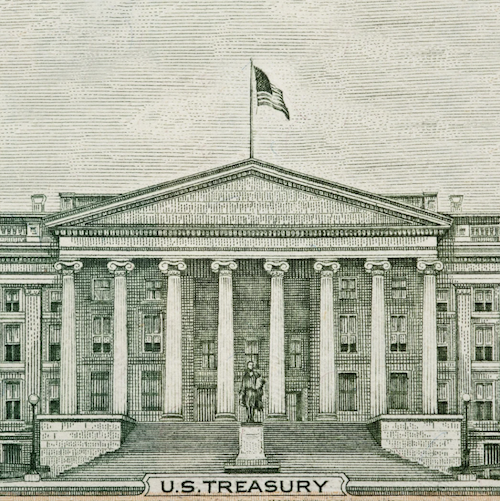Vintage drawing of US Treasury building.
